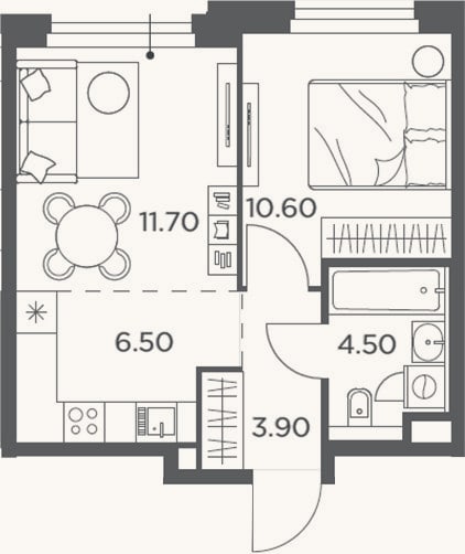 Планировка: 2-к, 37,2 м²