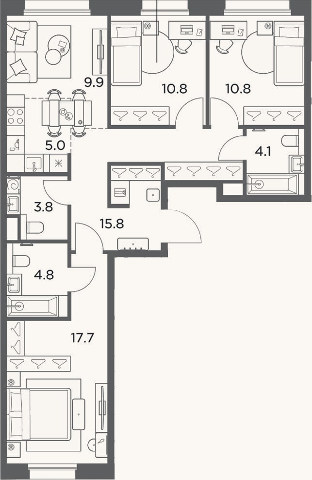 Планировка: 3-к, 82,7 м²