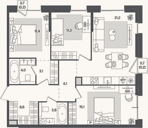 Планировка: 4+ к, 82,6 м²