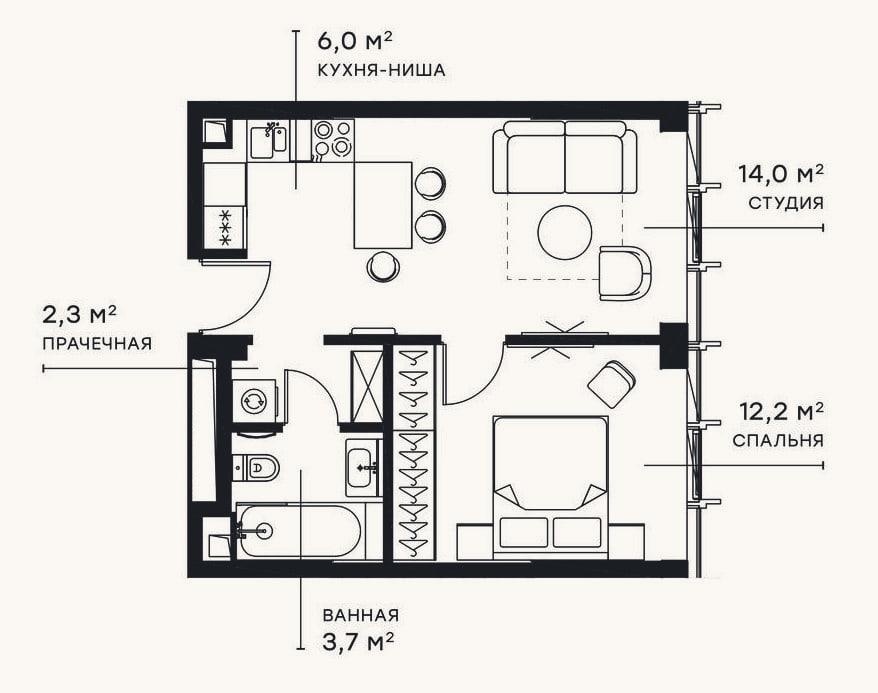 Планировка: 2-к, 38,2 м²