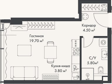 Планировка: Студия, 33,8 м²