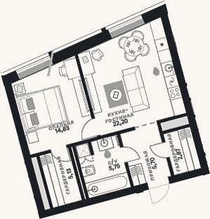 Планировка: 2-к, 56,5 м²