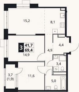 Планировка: 3-к, 67,5 м²