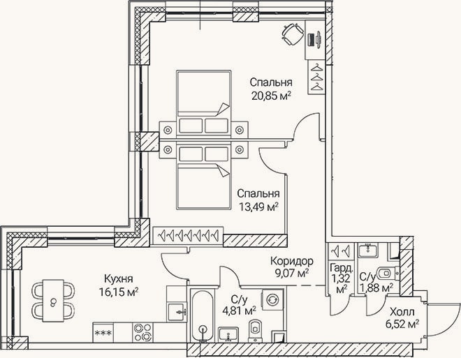 Планировка: 3-к, 74,1 м²