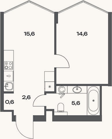 Планировка: 2-к, 39 м²