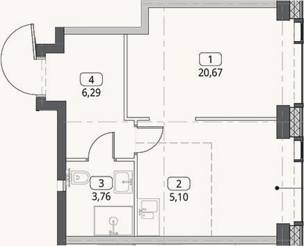 Планировка: Студия, 35,8 м²