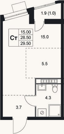 Планировка: Студия, 28,5 м²