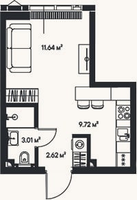 Планировка: Студия, 27 м²