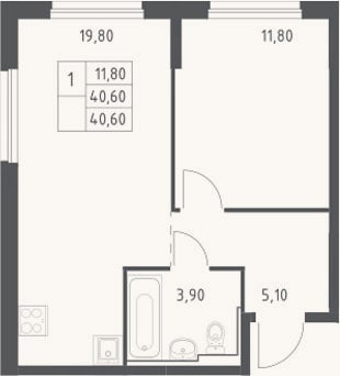 Планировка: 2-к, 40,6 м²