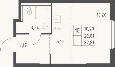 Планировка: Студия, 22,8 м²