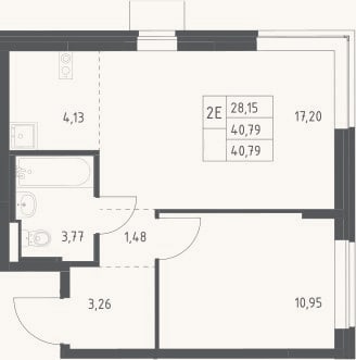 Планировка: 2-к, 40,8 м²