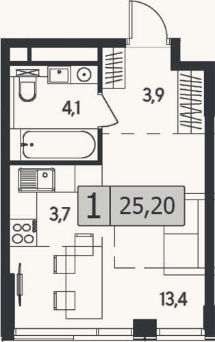 Планировка: Студия, 25,2 м²