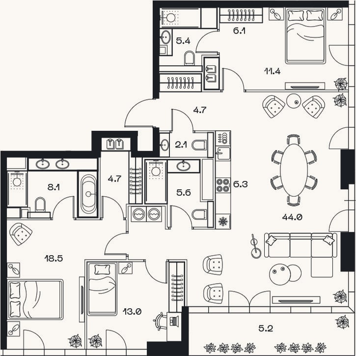 Планировка: 4+ к, 131,2 м²