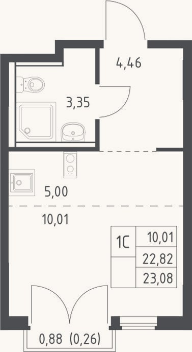 Планировка: Студия, 22,8 м²