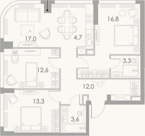 Планировка: 4+ к, 83,3 м²