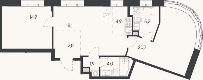 Планировка: 3-к, 75,3 м²