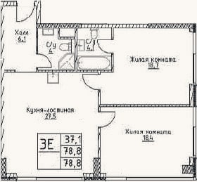 Планировка: 3-к, 78,8 м²