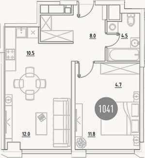 Планировка: 2-к, 51,5 м²