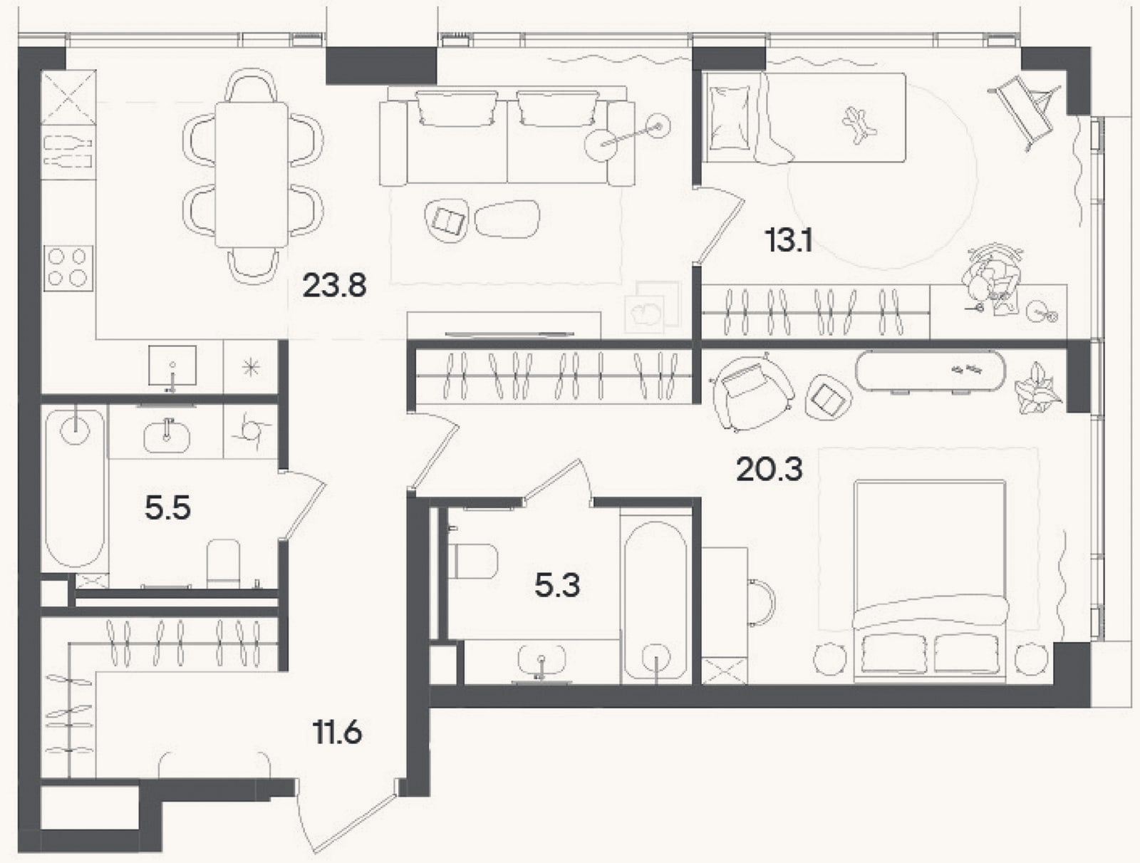 Планировка: 3-к, 80,4 м²