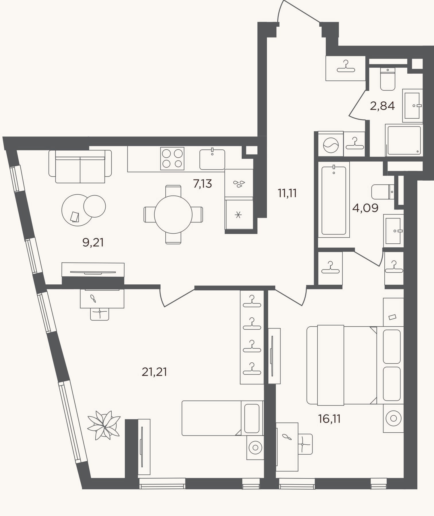 Планировка: 3-к, 71,7 м²