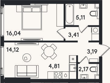 Планировка: 2-к, 48,9 м²