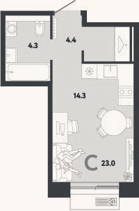 Планировка: Студия, 23 м²