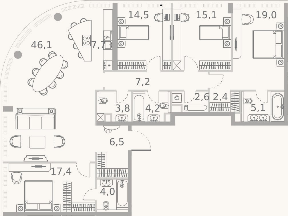 Планировка: 4+ к, 155,6 м²