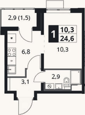 Планировка: Студия, 23,1 м²