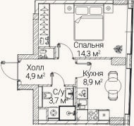 Планировка: 1-к, 31,5 м²