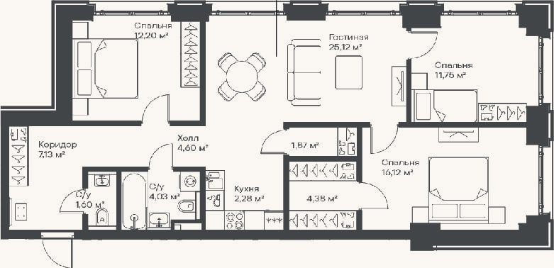 Планировка: 4+ к, 91,1 м²