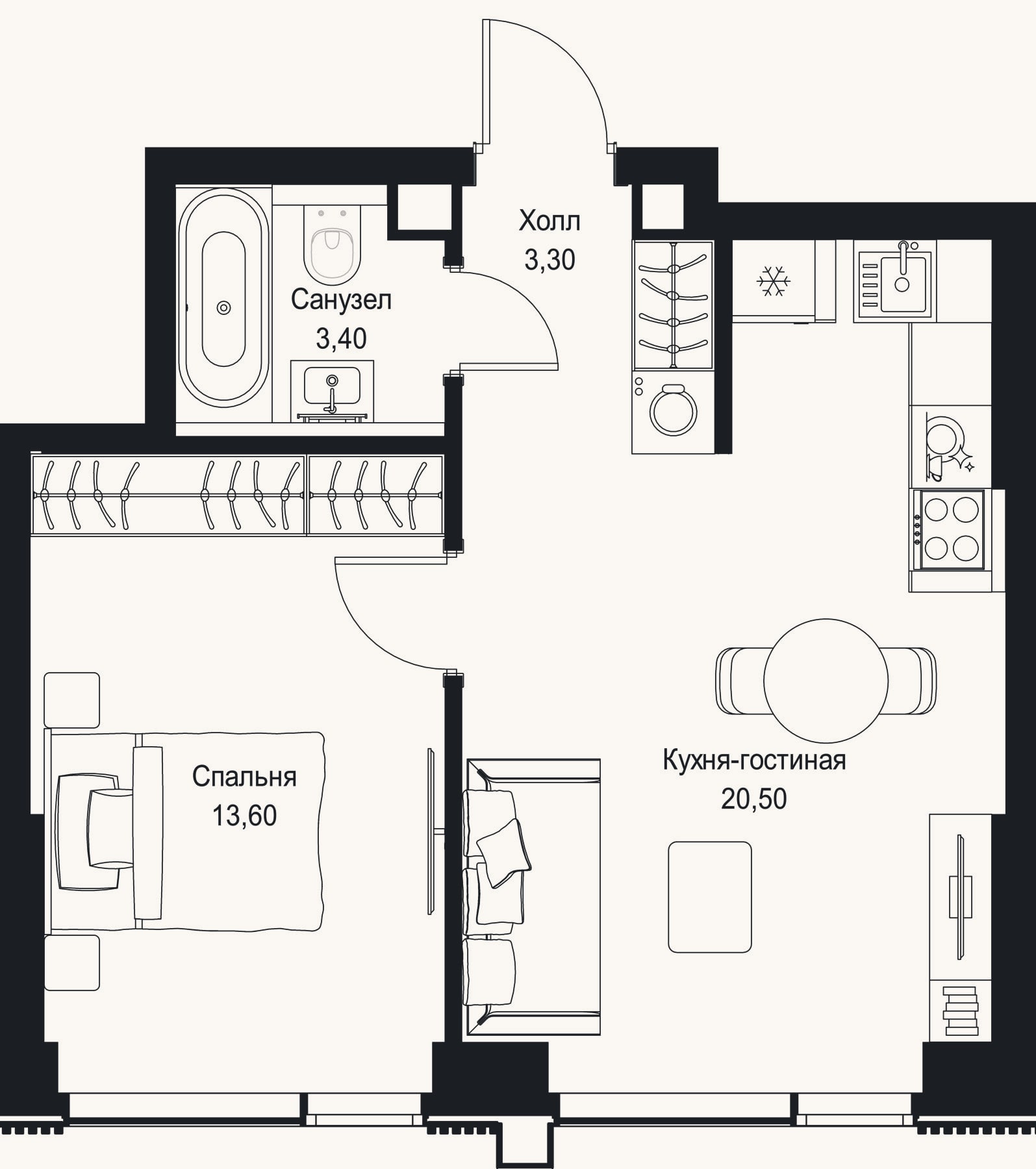 Планировка: 2-к, 40,8 м²