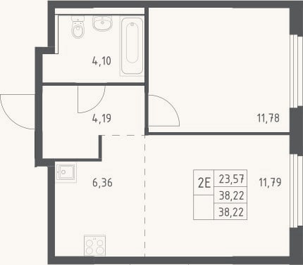 Планировка: 2-к, 38,2 м²