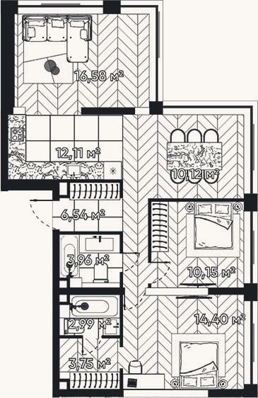 Планировка: 4+ к, 80,6 м²