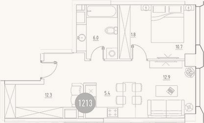 Планировка: 2-к, 49,1 м²