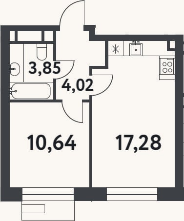 Планировка: 1-к, 35,8 м²