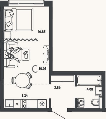 Планировка: Студия, 30 м²