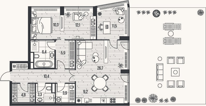 Планировка: 4+ к, 104,5 м²