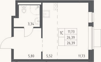 Планировка: Студия, 26,4 м²