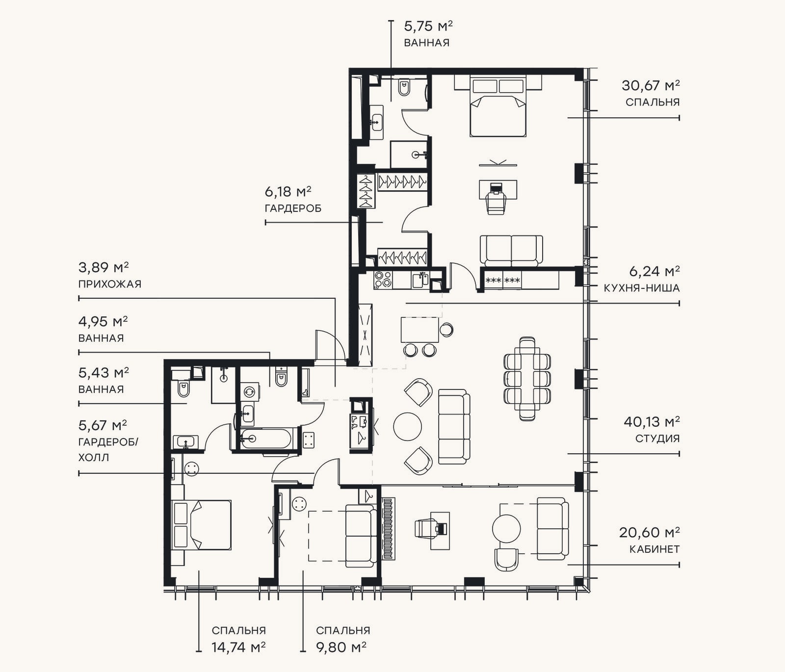 Планировка: 4+ к, 154,1 м²