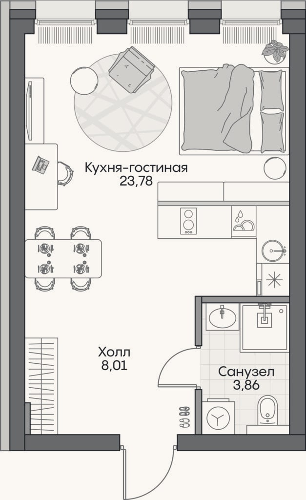 Планировка: Студия, 34,7 м²