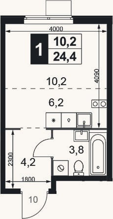 Планировка: Студия, 24,4 м²