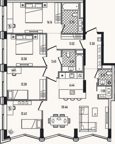Планировка: 4+ к, 118,5 м²