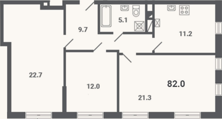 Планировка: 3-к, 82 м²