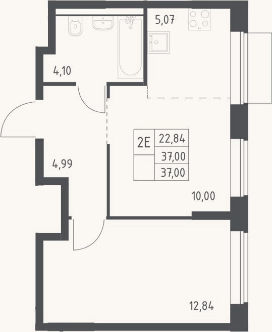 Планировка: 2-к, 37 м²