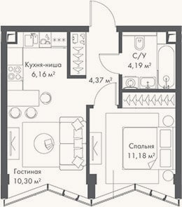 Планировка: 2-к, 36,2 м²