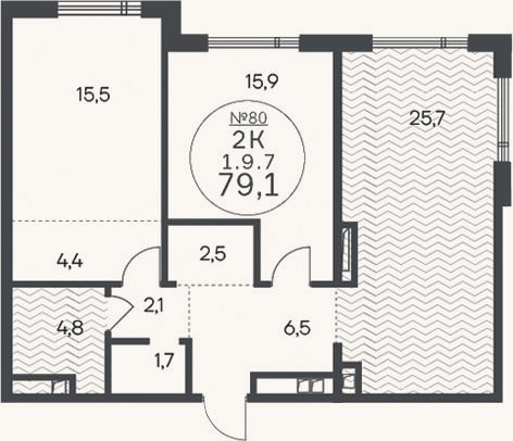 Планировка: 2-к, 79,1 м²