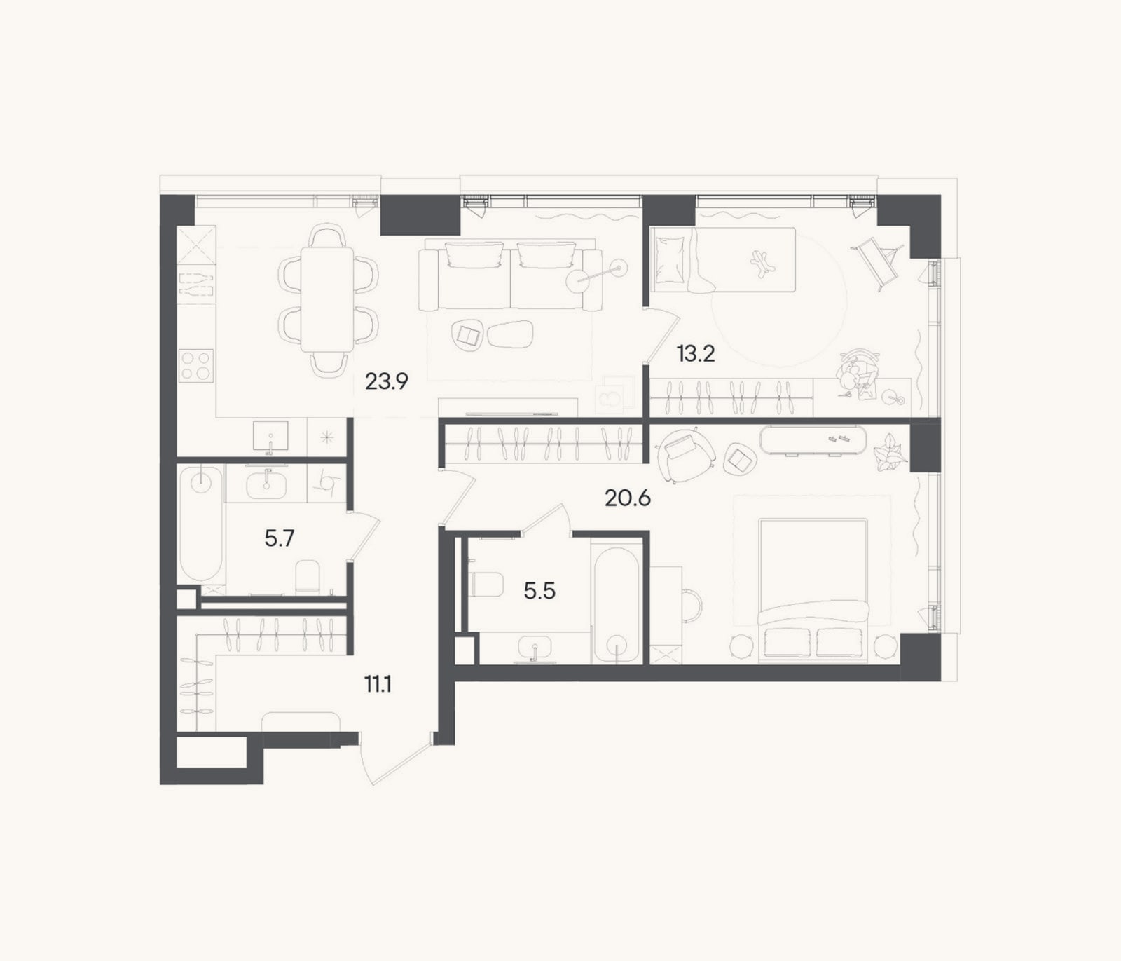 Планировка: 3-к, 80 м²