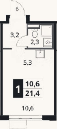 Планировка: Студия, 21,4 м²