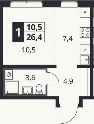 Планировка: Студия, 26,4 м²
