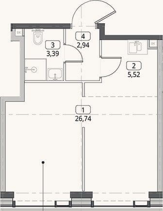Планировка: Студия, 38,6 м²